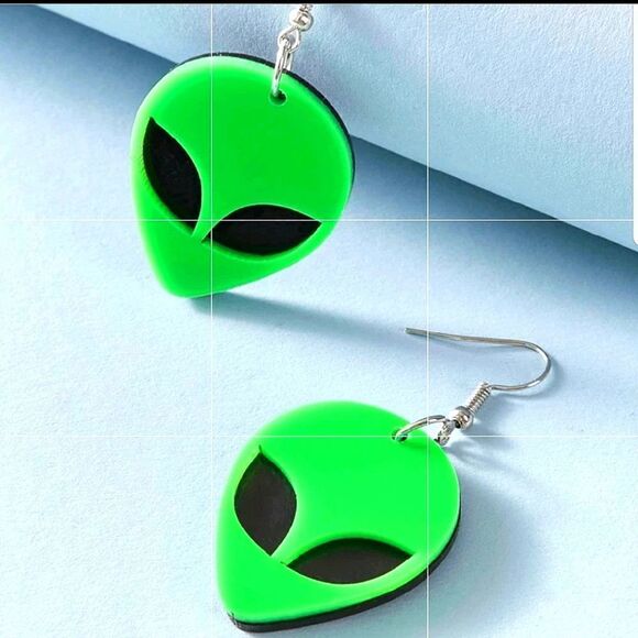 Alien Face Shaped fish Hook Earrings - Picture 1 of 4